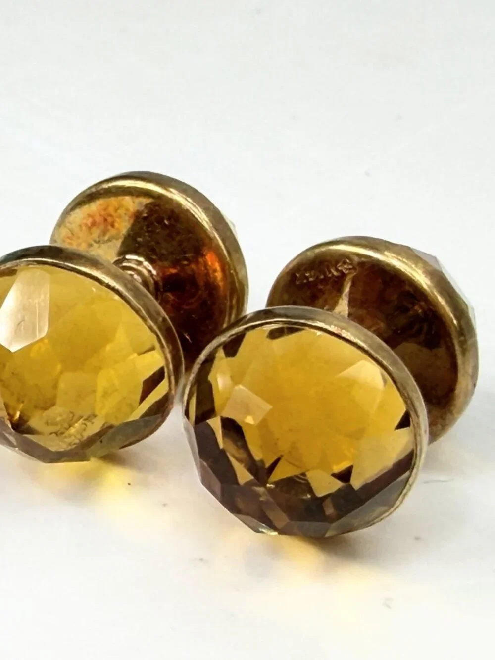 Antique Sansbury & Nellis 14K Gold Faceted Gemstone Cufflinks signed S-N SS492